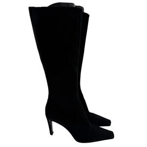 Prada Vintage Black Elegant Suede Leather Minimalist Tall Chic Boots IT 40